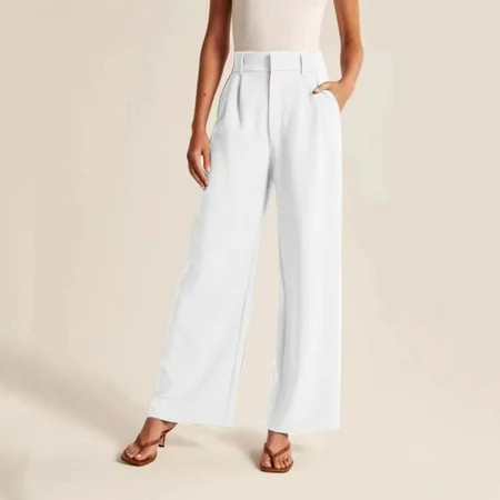 Dress Pants for Women Clearance High Waist Lightweight Breathable White Pants for Women Casual Wide Leg with Pockets Work Clothes for Women Cheap Clearance | Walmart (US)