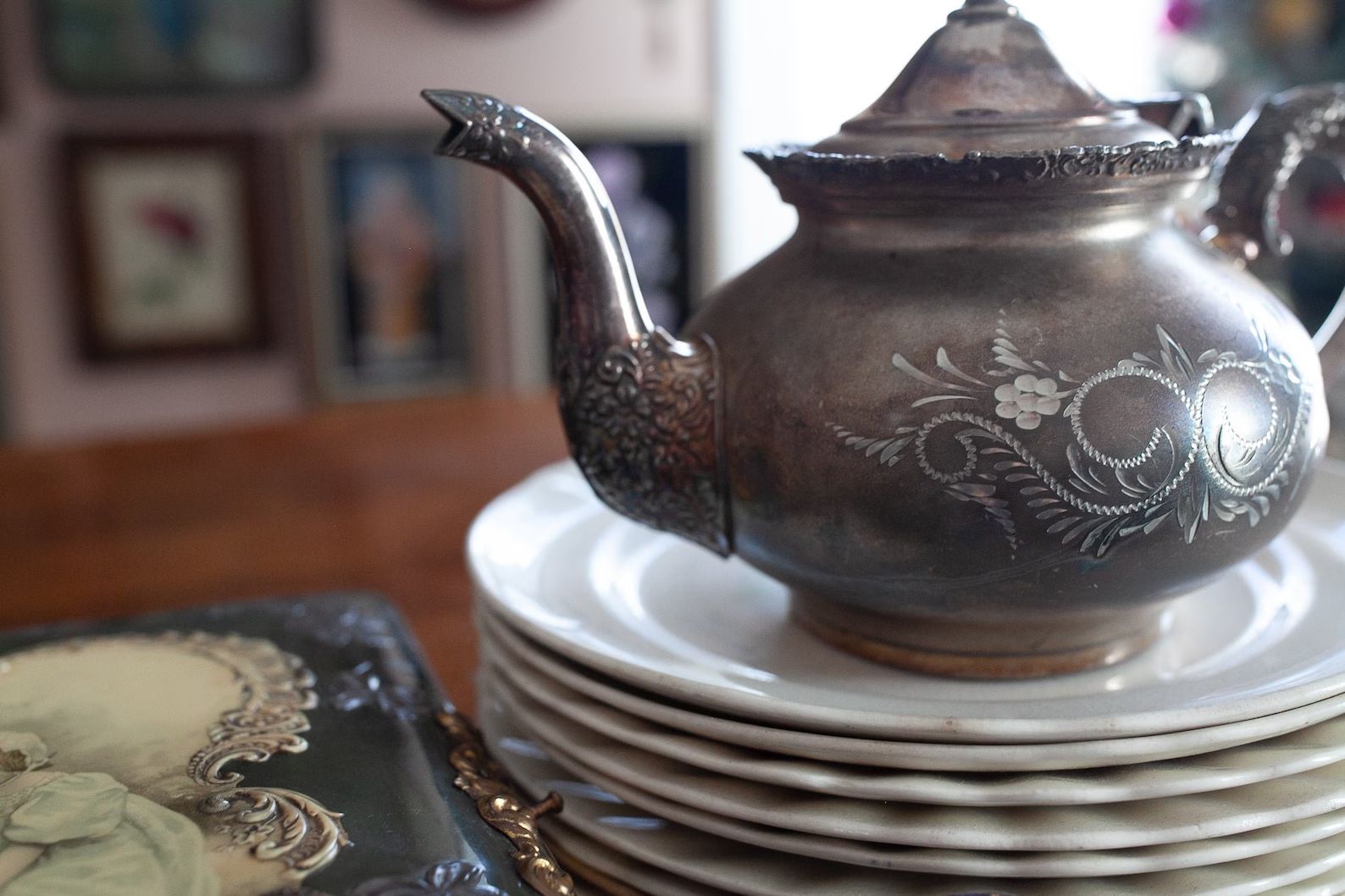 Antique Teapot - Antique Silver Plate Co. Teapot- Floral Etched Teapot | Etsy (US)