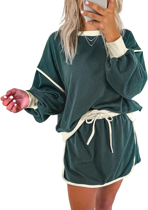 Ecosunny 2 Piece Sets for Women Casual Tracksuit Sweatshirt Waist Skirted Skorts Matching Set Lou... | Amazon (US)