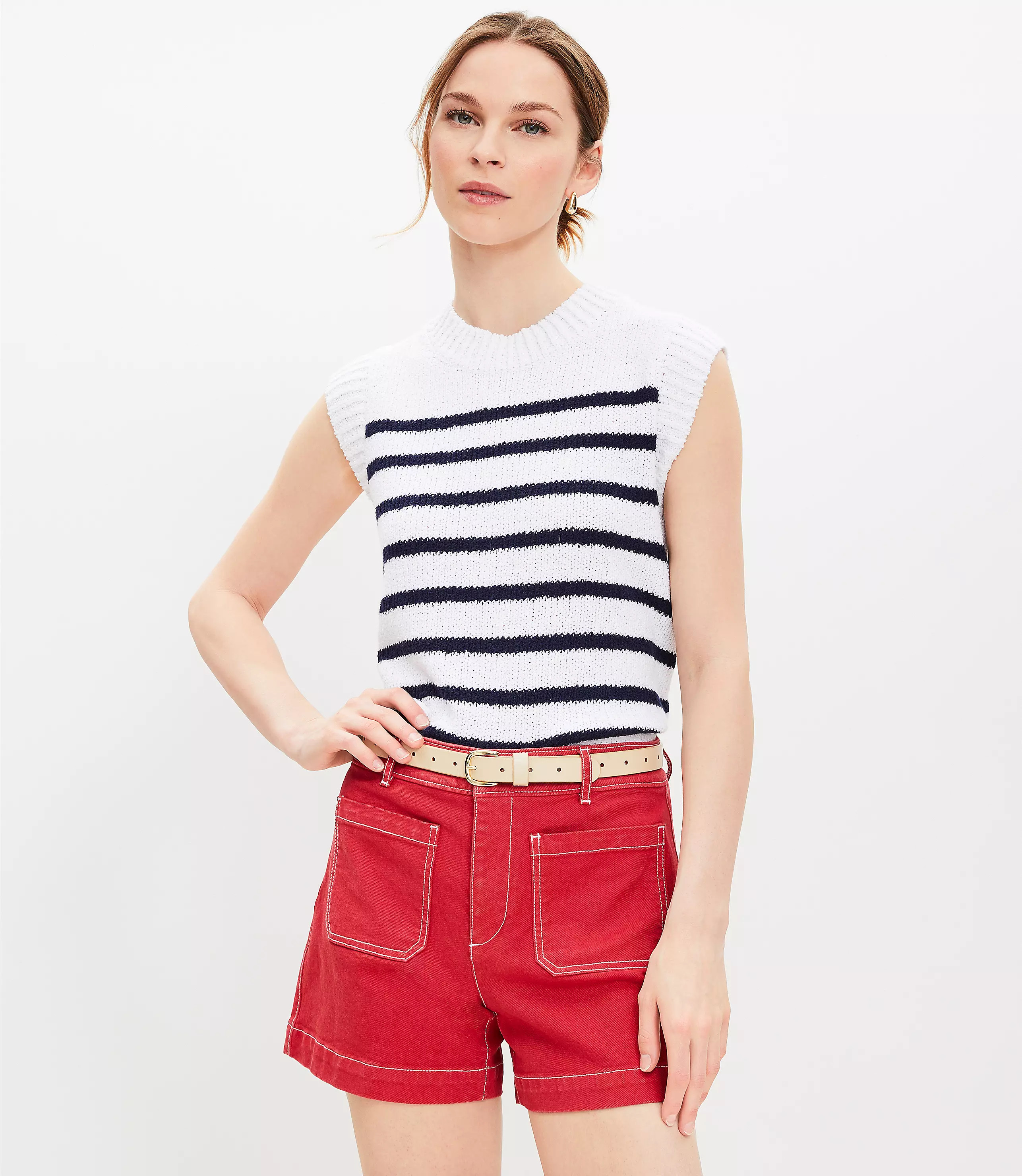 Palmer Denim Shorts in Tango Red | LOFT