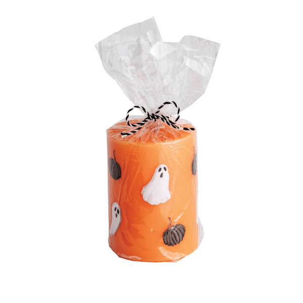 Orange Handpainted Halloween Pillar Candle | Mud Pie
