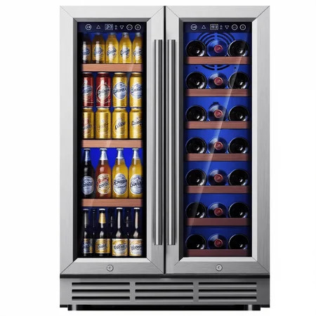 Simzlife Wine and Beverage Refrigerator, Wine Cooler- 21 Bottles & 88 Cans, Built-in/Freestanding Dual Zone Wine Fridge with Glass Door, Removable Shelves for Home/Bar/Office | Walmart (US)
