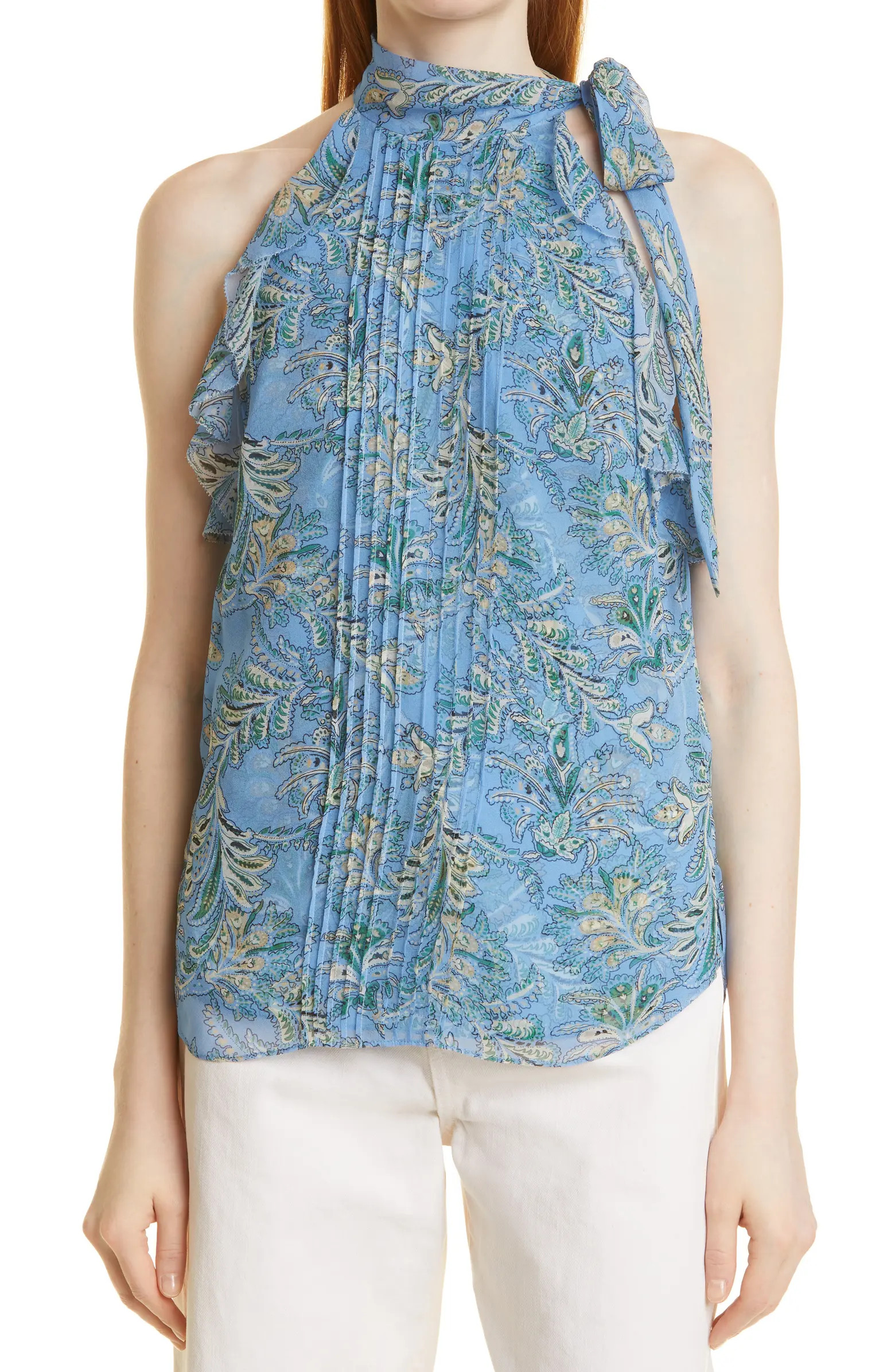 Veronica Beard Dali Floral Tie Neck Silk Blouse | Nordstrom | Nordstrom