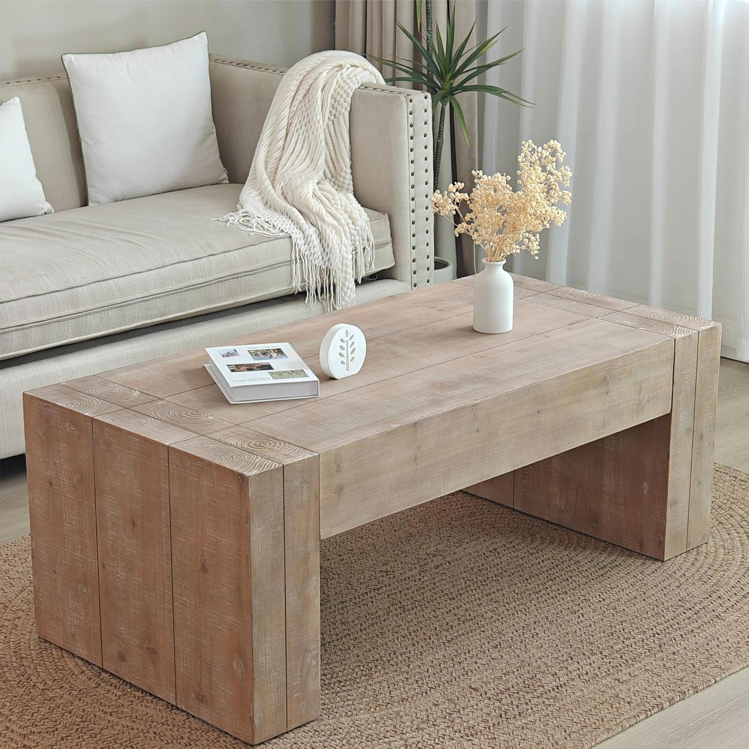 Natural Wood Coffee Tables for Living Room, Rectangle Cocktail Table Wooden Room Table, Rustic Co... | Amazon (US)