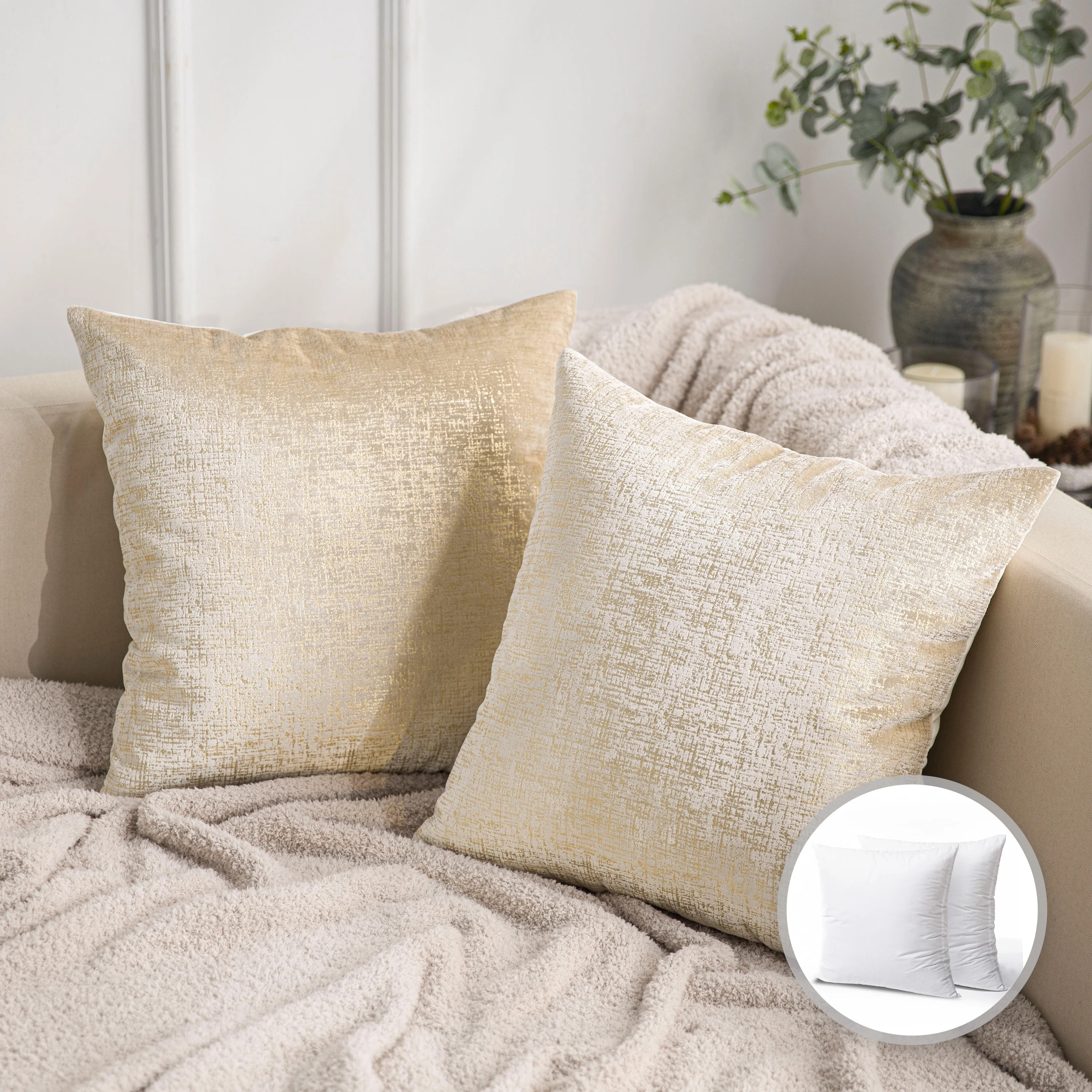 Phantoscope 20" x 20" Modern Beige Gilding Polyester Throw Pillow , ( 2 Count) - Walmart.com | Walmart (US)