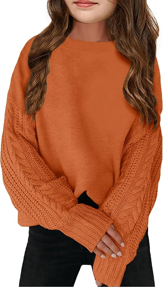Girls Sweaters Crewneck Long Sleeve Kids Sweater Fall Winter Chunky Knit Pullover Jumper 5-14 | Amazon (US)