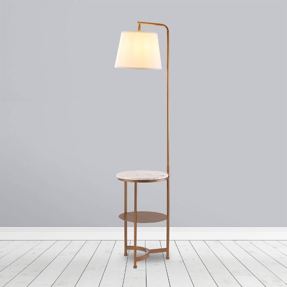 64" Taelyn Contemporary Floor Lamp with Table and Built-In USB Copper/White Marble - Versanora | Target