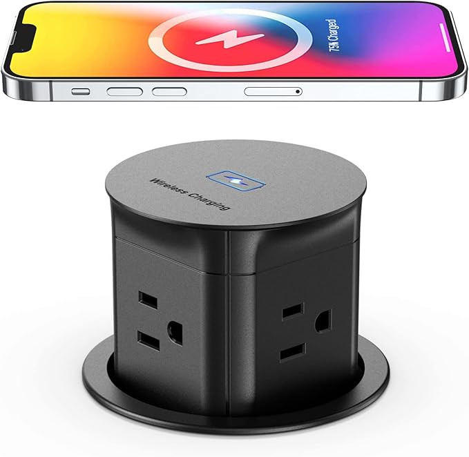 Jgstkcity Pop Up Outlet with 15W Wireless Charger,4 Outlets 15A, Splash Resistant,3 inch Desk Hol... | Amazon (US)