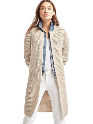 Gap Women Ribbed Collarless Cardigan Size L - Oatmeal heather | Gap US