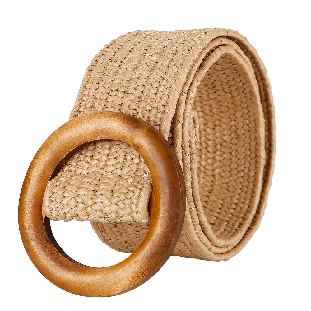 SeptCity Women Woven Rattan Wide Stretch Straw Belt | Amazon (US)