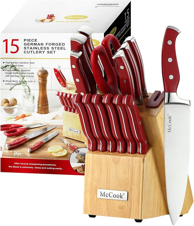McCook® Stainless Steel Kitchen Knife Sets with Wooden Block, Kitchen Scissors and Built-in Shar... | Amazon (US)
