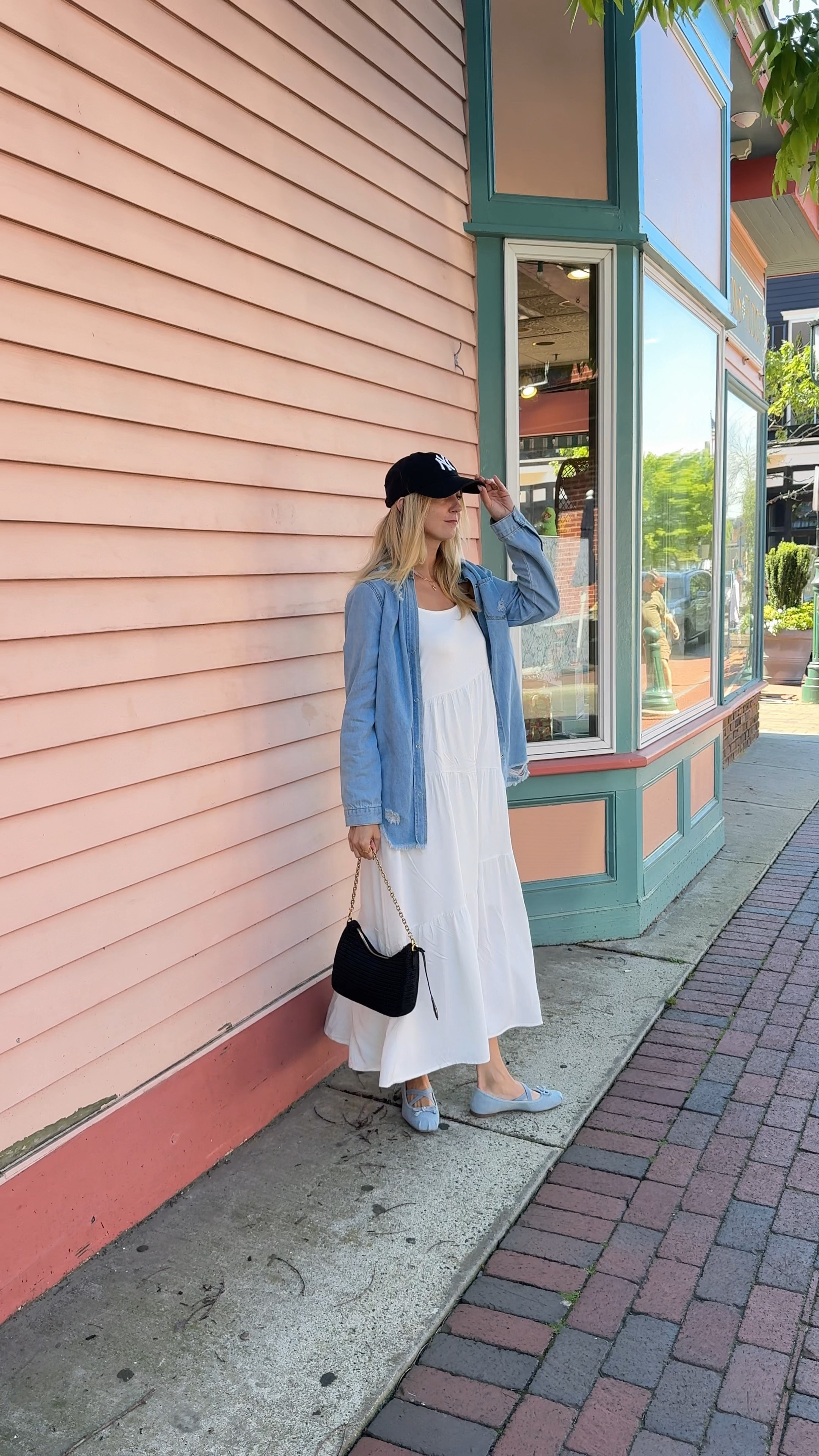 Summer outfit idea styling maxi white dress, denim jacket and denim ballerinas 

Maxi dress • spaghetti strap dress • beach outfit • summer wear • coastal dress

#LTKFindsUnder50 #LTKStyleTip #LTKVideo