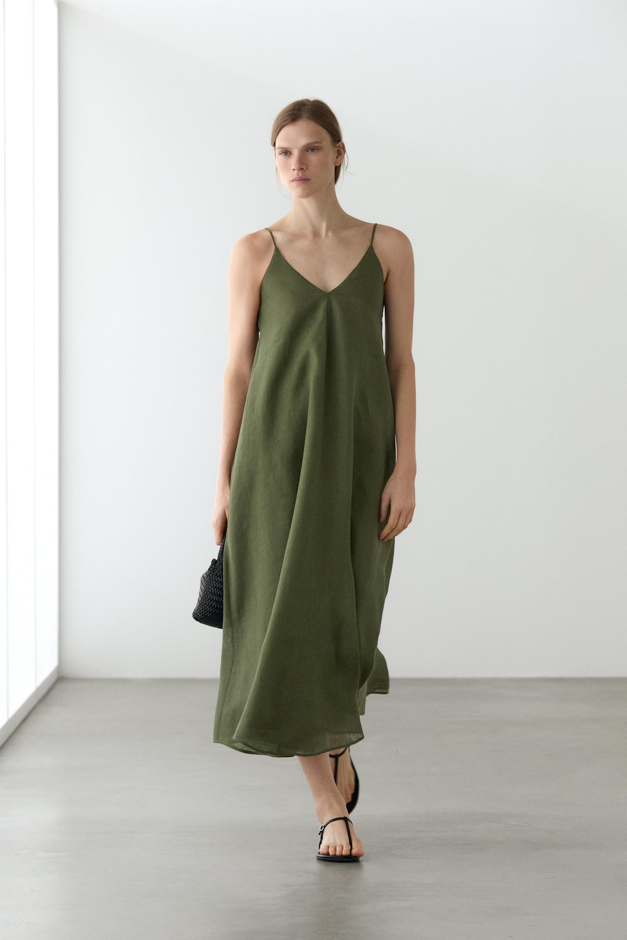 Flowing midi dress with thin straps | Massimo Dutti US