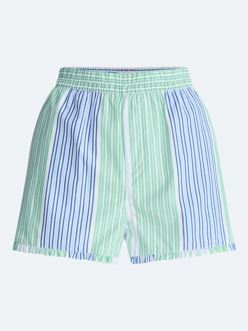 Free Assembly Women's and Women's Plus Ruffle Trim Cotton Poplin Shorts, 2.75" Inseam, Sizes XS-4... | Walmart (US)