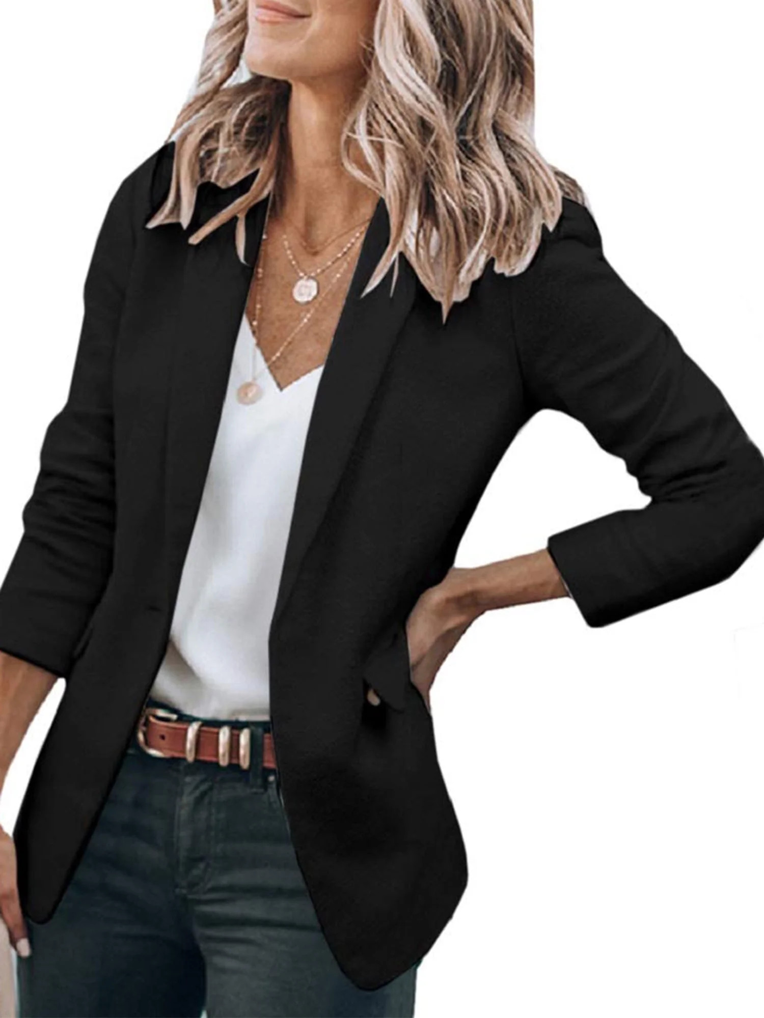Cindysus Womens Blazer Jackets Open Front Cardigan Long Sleeve Jacket Casual Office Blazers | Walmart (US)