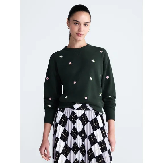 Free Assembly Women's and Women's Plus Embroidered Sweatshirt, Sizes XS-4X | Walmart (US)