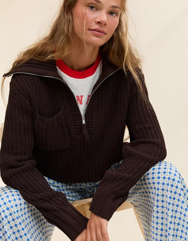 Aerie So Nostalgic Quarter Zip Sweater | Aerie