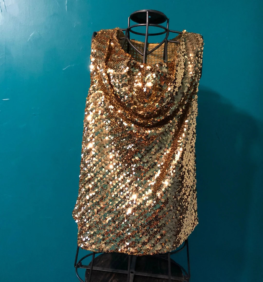 1960s Gold Sequined Top With Blouson Neckline - Etsy | Etsy (US)