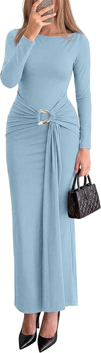 PRETTYGARDEN Women Fall Wedding Guest Dresses Formal Long Sleeve Maxi Dress | Amazon (US)
