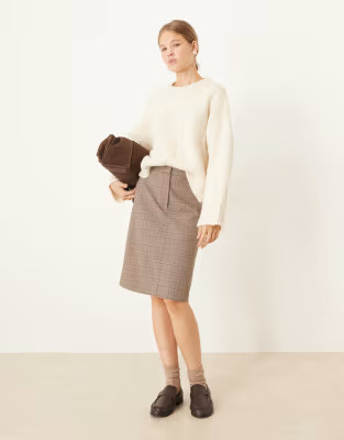 ASOS DESIGN tailored 90's length midi skirt in gray plaid | ASOS (Global)