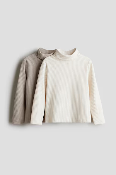 H & M - 2-pack Ribbed Turtleneck Tops - White | H&M (US + CA)
