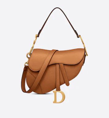 Saddle Bag with Strap Cognac-Colored Grained Calfskin | DIOR | Dior Couture