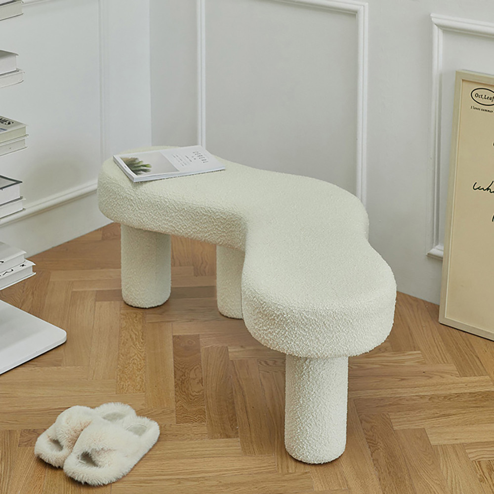 Modern White Bedroom Bench Boucle Tufted Long Bench with 4 Legs - Bedroom Furniture - Homary US | Homary