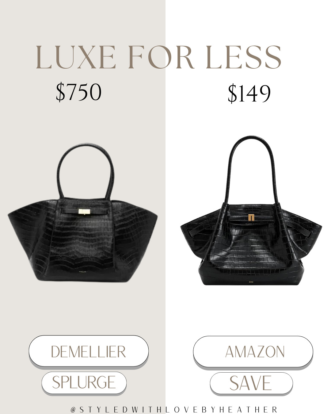 ✨ Luxe for Less: Demellier Inspired Croc Tote ✨

Love the chic Demellier top-handle bag but not the $700+ splurge? This Amazon version gives the same polished, structured silhouette and elevated croc texture — instantly makes any outfit look expensive.

Classic, timeless, and perfect for everyday wear.
Shop the splurge vs save on my LTK 🤍  

 #LTKootd #LTKstorytime #LTKWorkwear