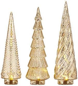 RAZ Imports 2021 Christmas Eve 14.25-inch Gold Mercury Glass Lighted Tree, Set of 3 | Amazon (US)