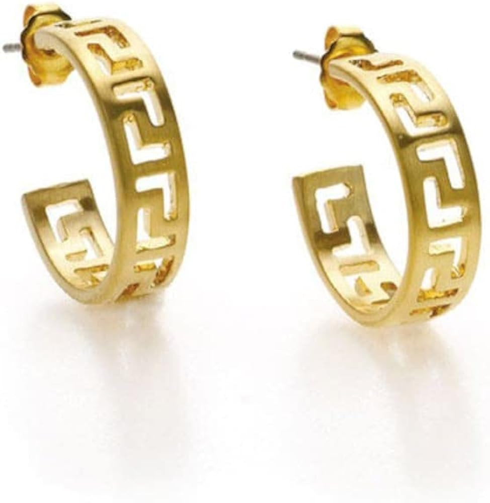 Classical Meander Link Earrings - Gold Finish Hoops | Amazon (US)