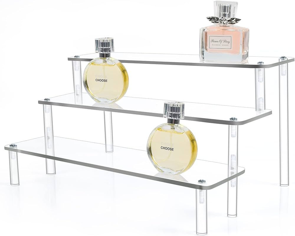 Acrylic Display Risers, Clear Shelf 3-Tier Cupcake Display Stand for Perfumes Organizer Food Dess... | Amazon (US)
