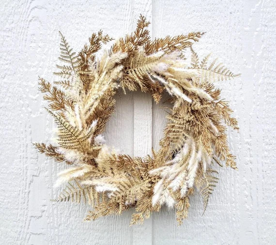 Gold Pampas and Fern Wreath Boho Chic Wall Decor Neutral - Etsy Canada | Etsy (CAD)