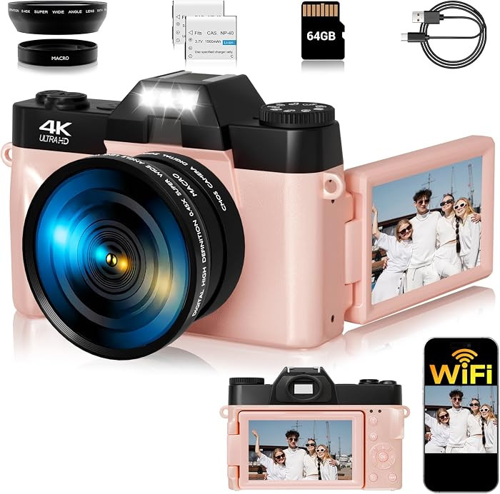 Digital Camera, FHD 4K 75MP WiFi Vlogging Video Camera for YouTube with 3'' 180°Flip Screen, 64G... | Amazon (US)