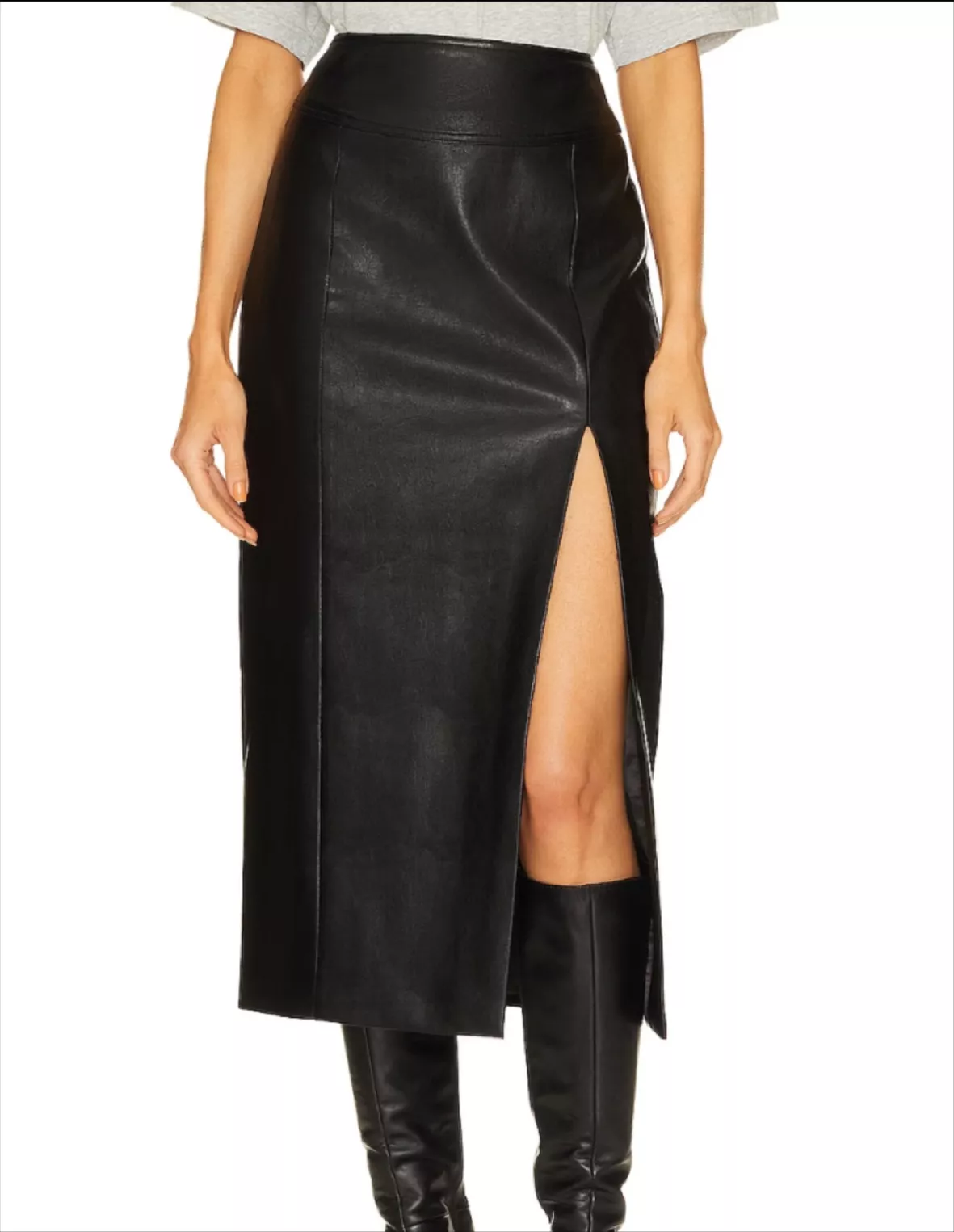 Dante Vegan Leather Midi Skirt In Black