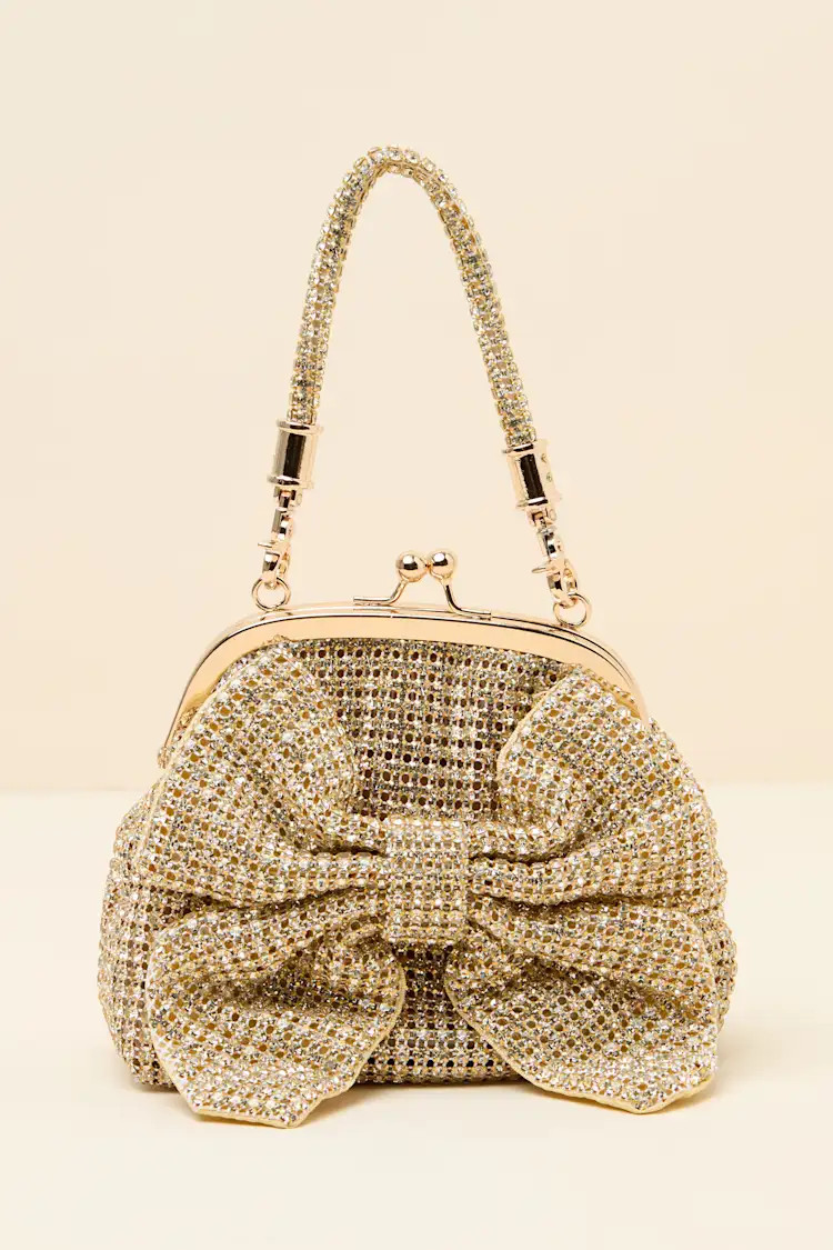 Saveria Gold Rhinestone Bow Clutch | Lulus
