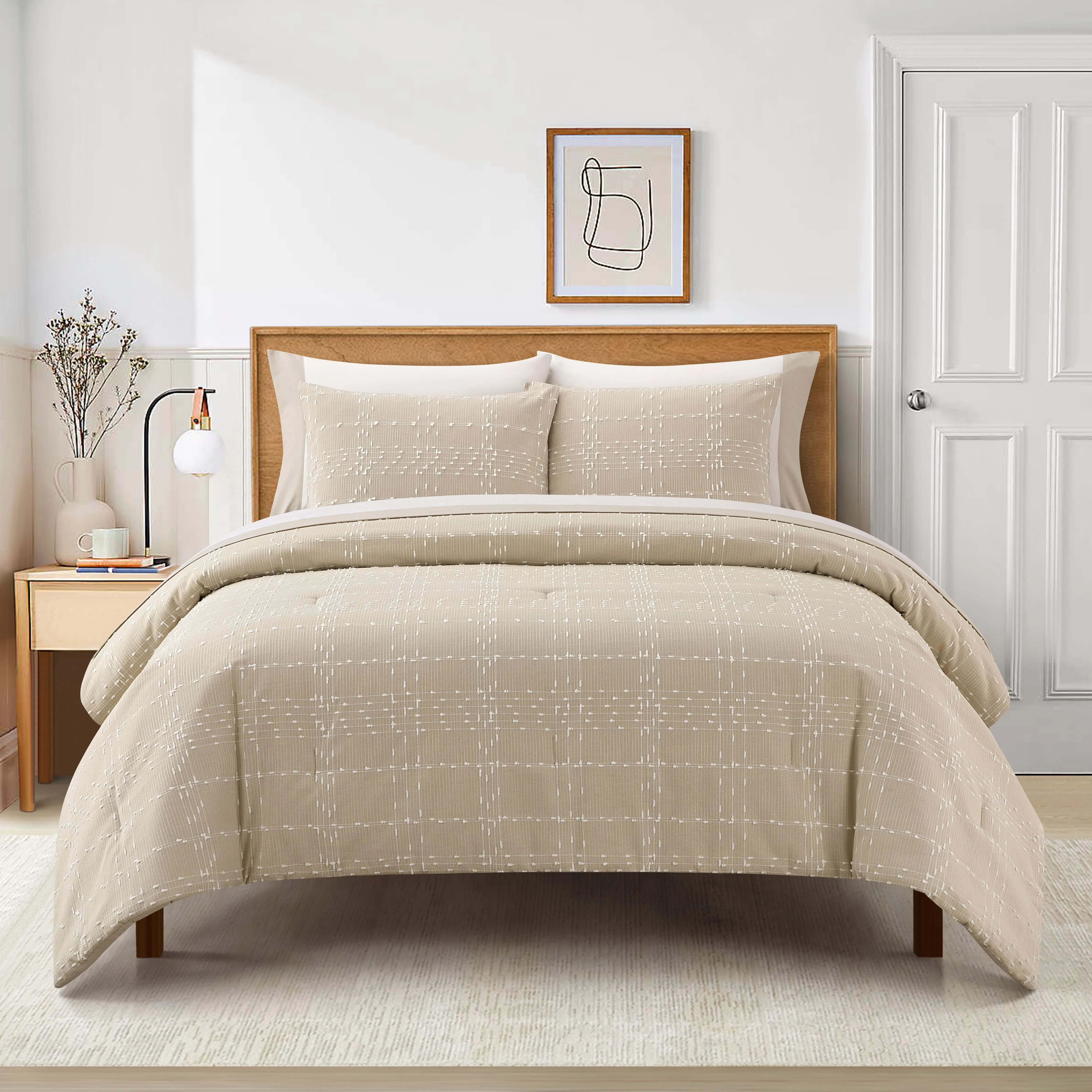 Better Homes & Gardens 7 Piece Plaid Beige Bed in a Bag Comforter Set with Sheets, Queen - Walmar... | Walmart (US)