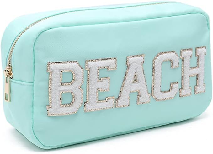 YogoRun Large Glitter Letter Patches Makeup Pouch Travel Cosmetic Pouch Makeup Bag Cosmetic Bag f... | Amazon (US)
