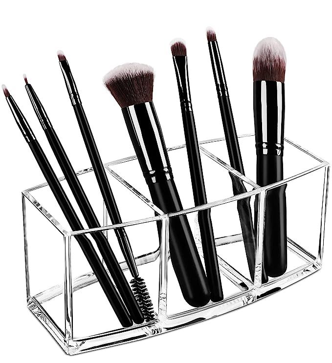 Syntus Makeup Brush Holder Organizer, Acrylic 3 Slot Large Capacity Cosmetic Brushes Storage Box,... | Amazon (US)