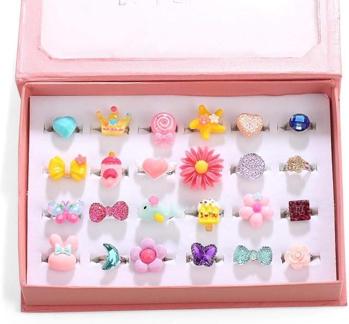 PinkSheep Little Girl Jewel Rings in Box, Adjustable, No Duplication, Girl Pretend Play and Dress... | Amazon (US)