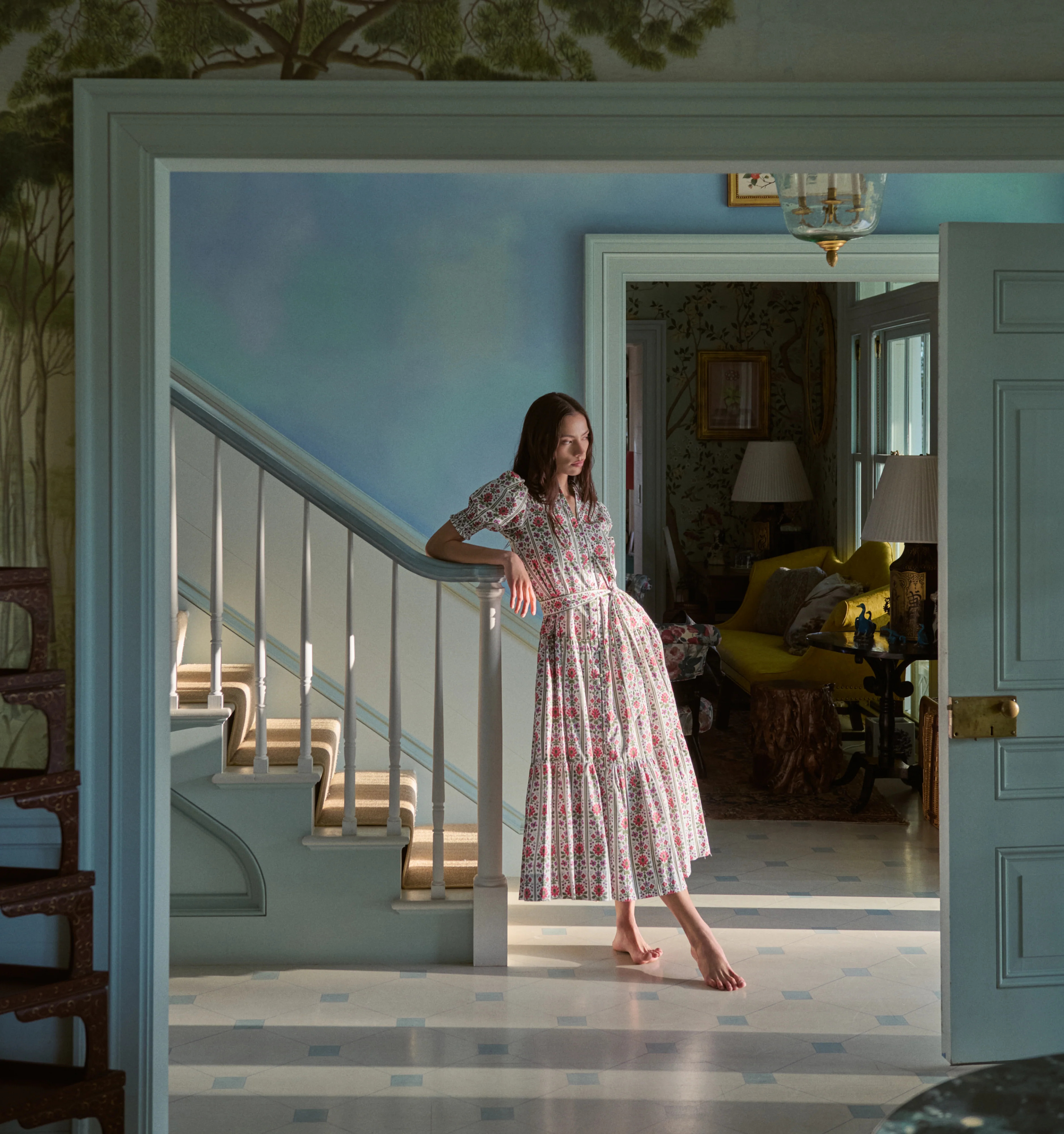 The Yara Dress - Green Floral Block Stripe | Hill House Home US