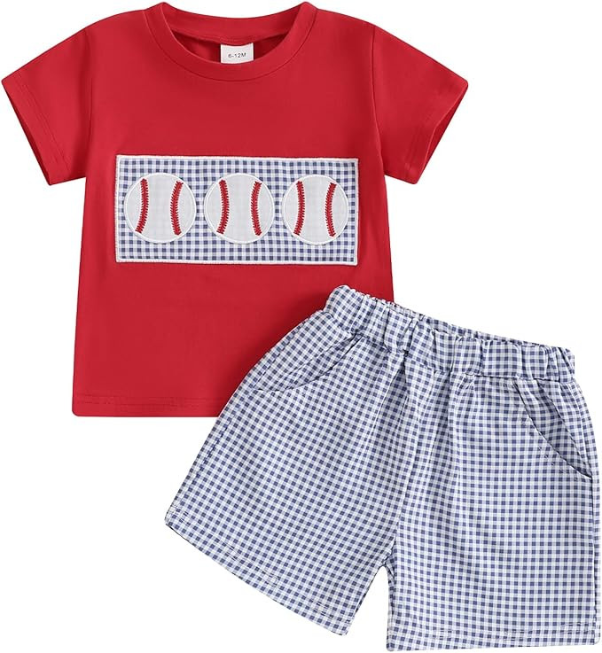 MoZiKQin Toddler Baby Boy Summer Clothes Short Sleeve Embroidery Letter T-shirt with Plaid Shorts... | Amazon (US)