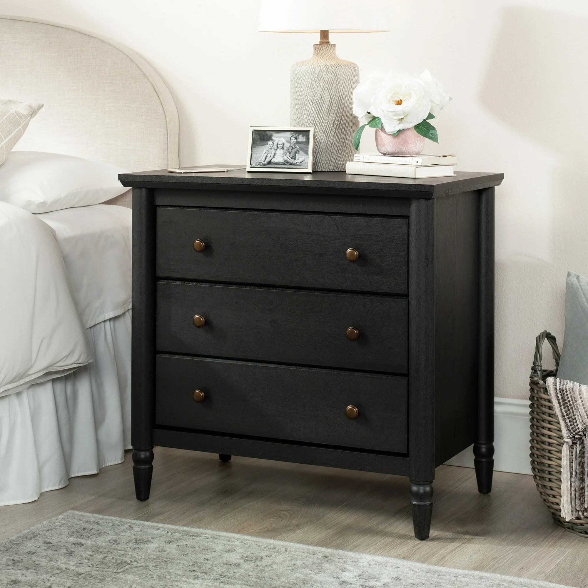 My Texas House Monroe 3 Drawer Nightstand with USB, Raven Black Oak Finish | Walmart (US)