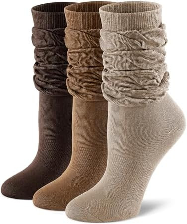 FITRELL Slouch Crew Socks for Women, Pre-sewn Slouch Look Soft Cotton Mid Calf Retro Cute Socks 3... | Amazon (US)