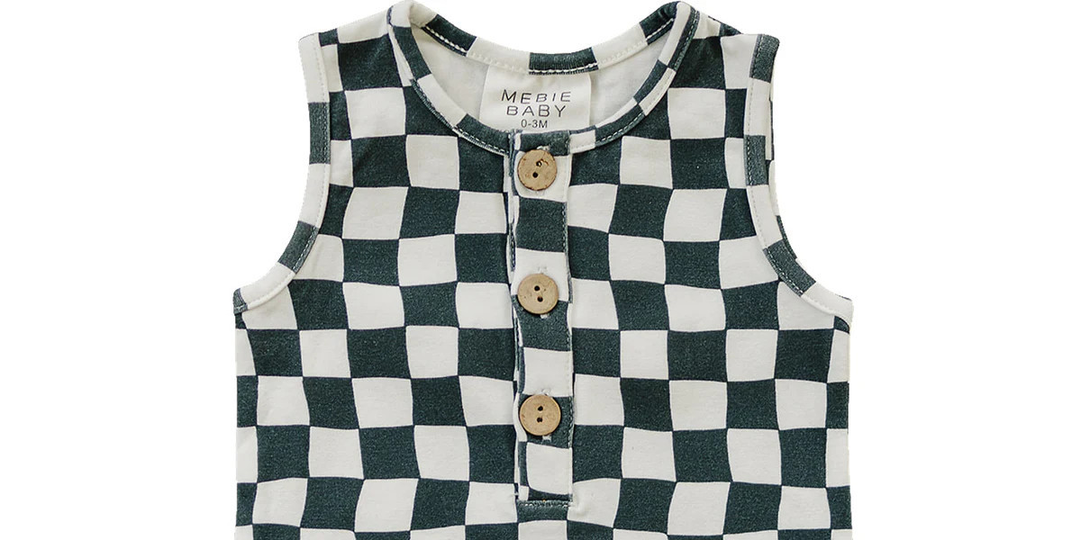 Charcoal Wavy Checkered Short Romper | Mebie Baby