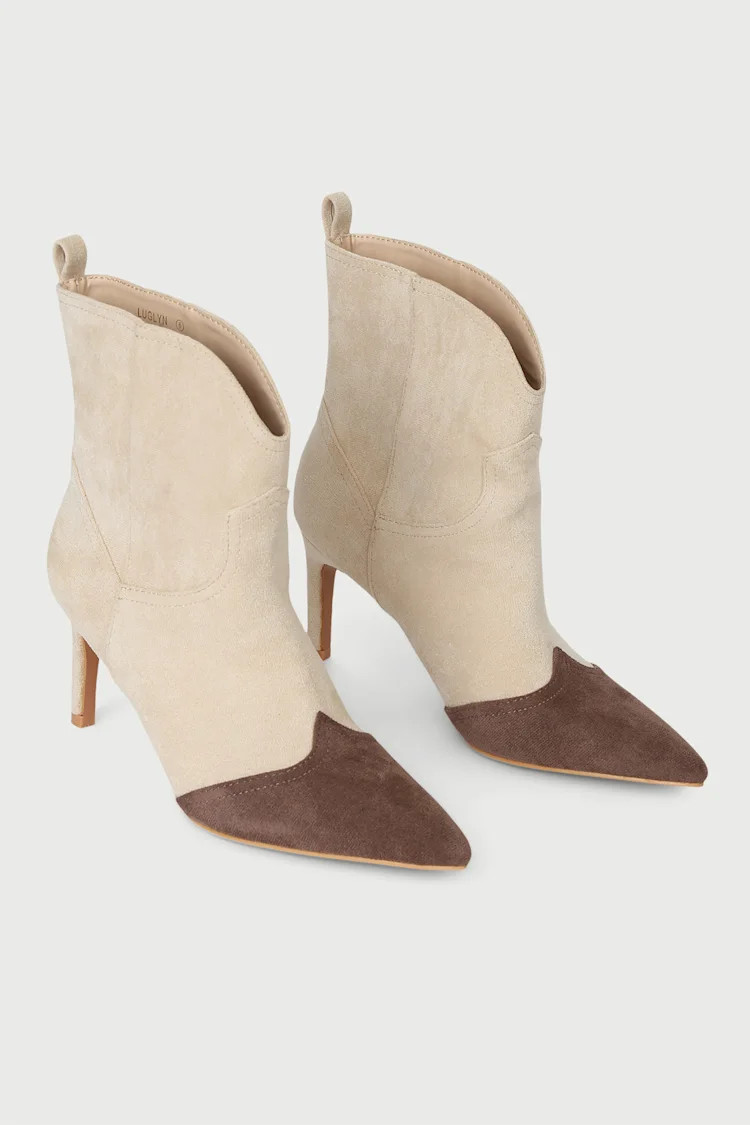 Luglyn Bone Color Block Suede Pointed-Toe Ankle Booties | Lulus (US)