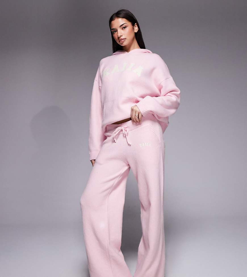 Kaiia knit embroidered logo wide leg pants in pink - part of a set | ASOS (Global)