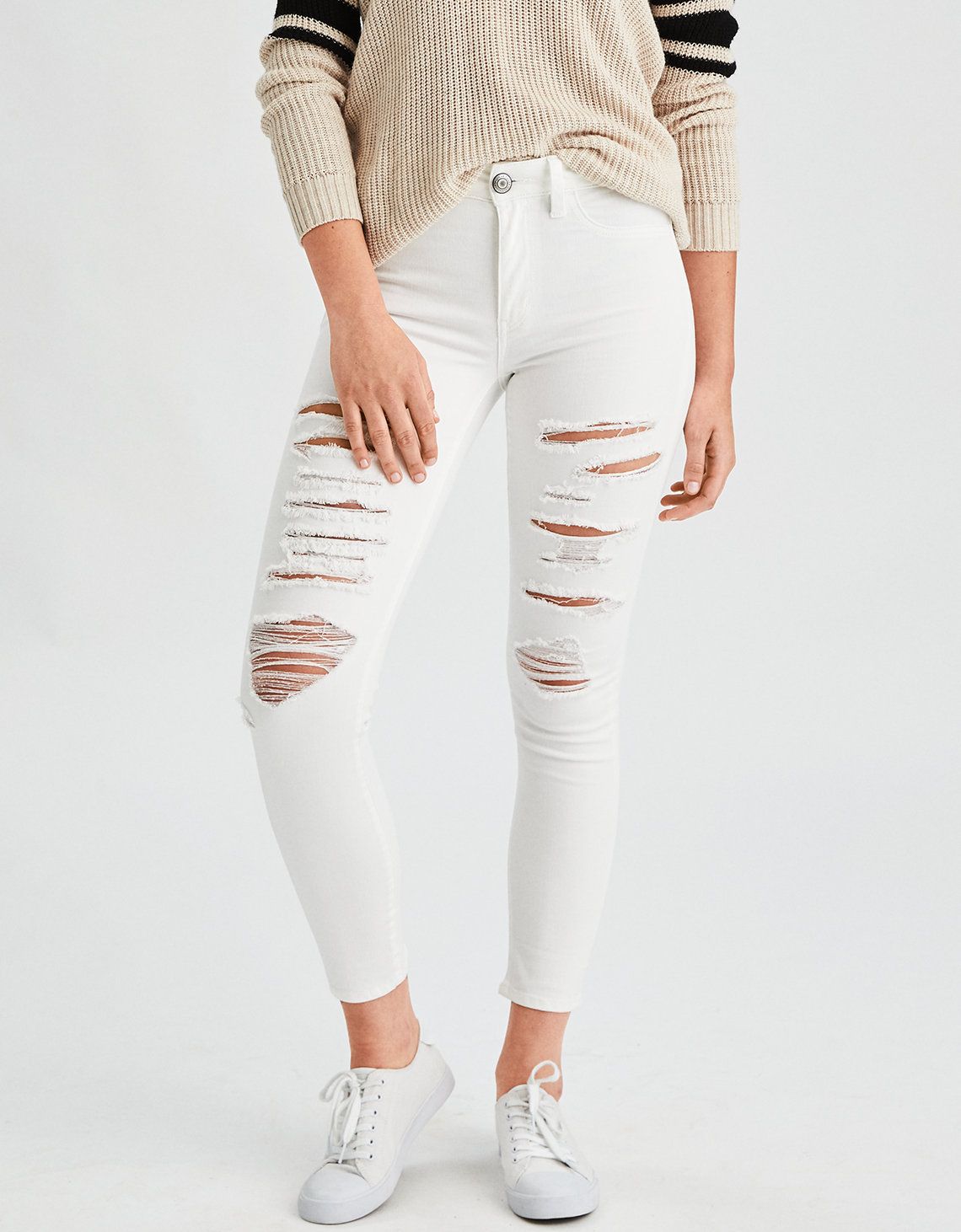 AEO Denim X Hi-Rise Jegging Crop, Destroyed White | American Eagle Outfitters (US & CA)