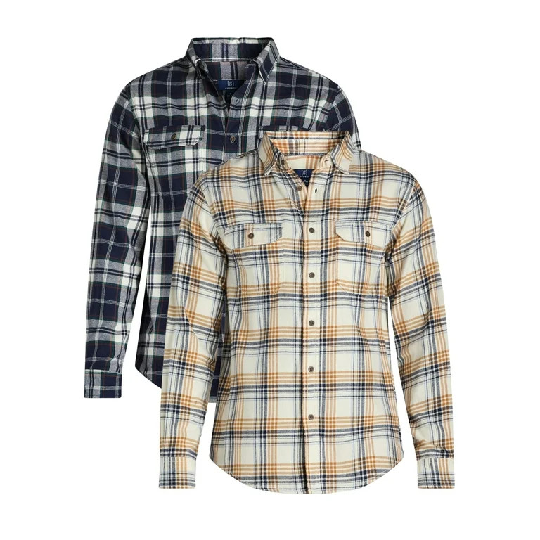 George Men's & Big Men's 2-Pack Flannel Shirt with Long Sleeves, Sizes XS-3XLT | Walmart (US)