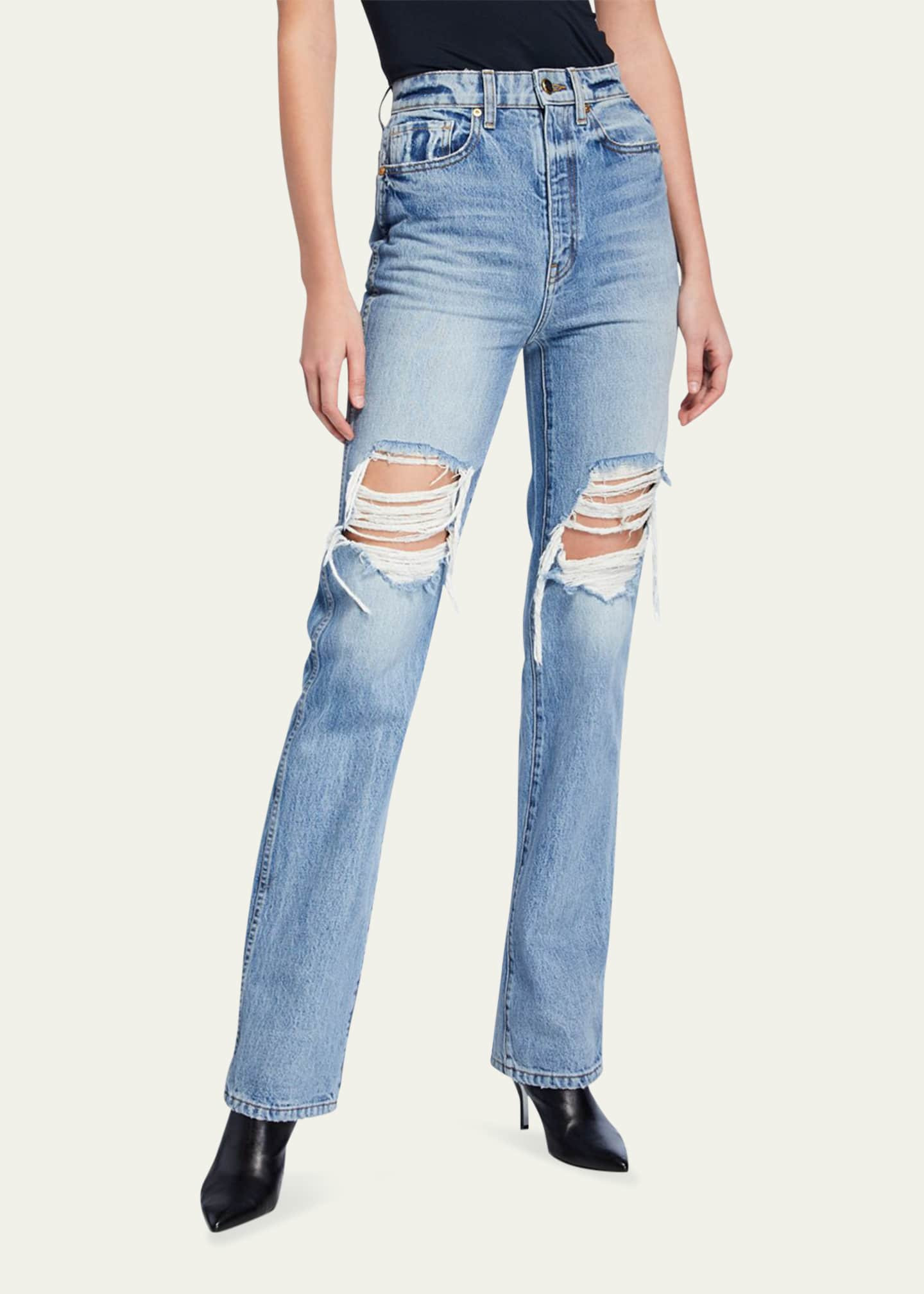 Khaite Danielle High-Rise Distressed Stovepipe Jeans | Bergdorf Goodman