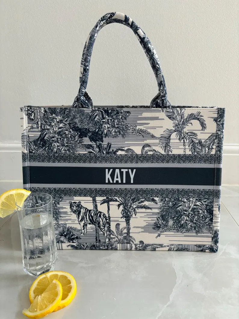 Personalised Blue Toile Travel Canvas Bag Baby Bag Handbag Ideal for Travel or as a Baby Bag. Ini... | Etsy (US)